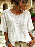 Women'S Faith Flower Cross Art Round Neck Top