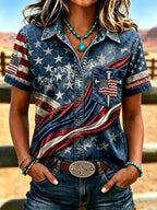 Women's Western-style vintage shirt with flag pattern