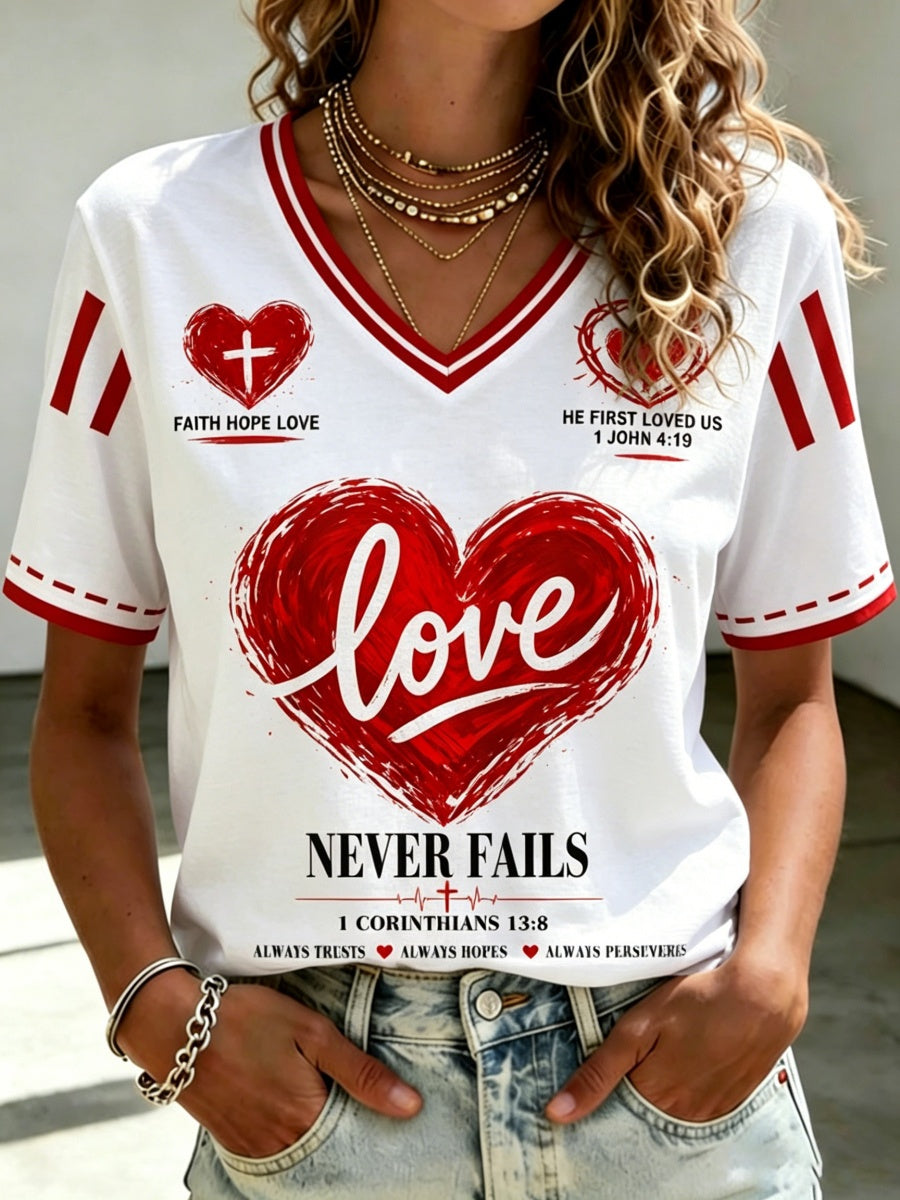 Love God Print Women's V Neck T-Shirt