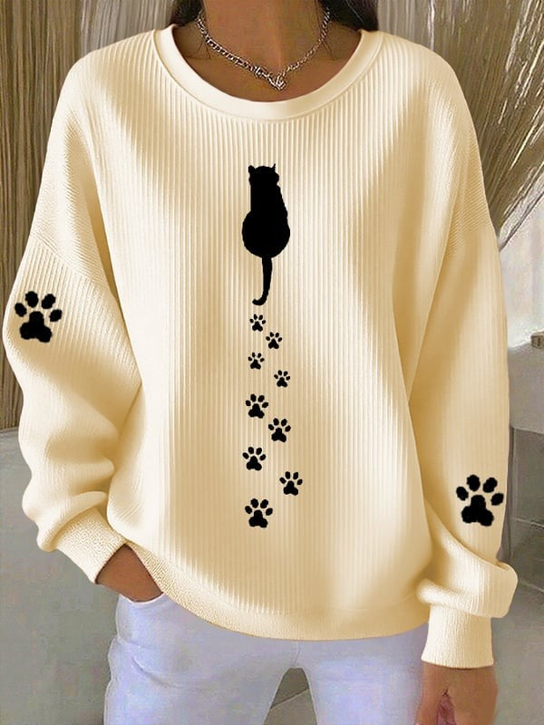 Women'S Simple Pen Cute Cat Paw Print Casual Texture Sportswear