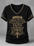 Women's Religious Beliefs Print Casual V-Neck Tee