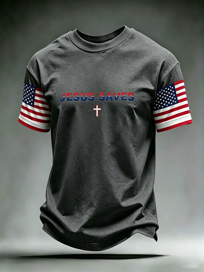 Men'S American Flag Cross Printed Short Sleeve T-Shirt