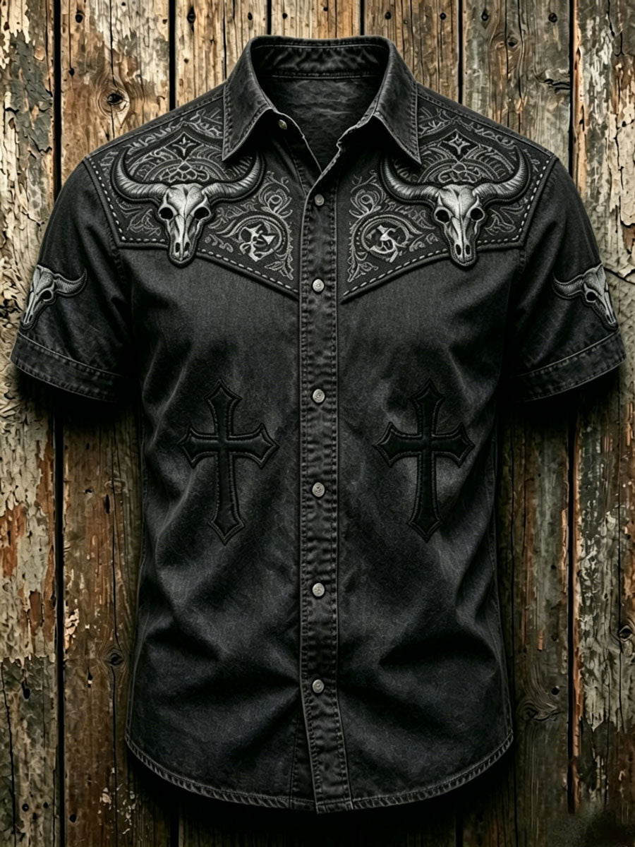 Men'S Retro Patriotic Western Style Short Sleeved Shirt