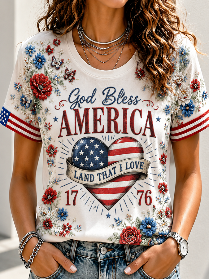 Women's One Nation Under God Printed Casual T-shirt