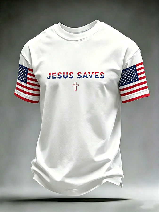Men'S American Flag Cross Printed Short Sleeve T-Shirt