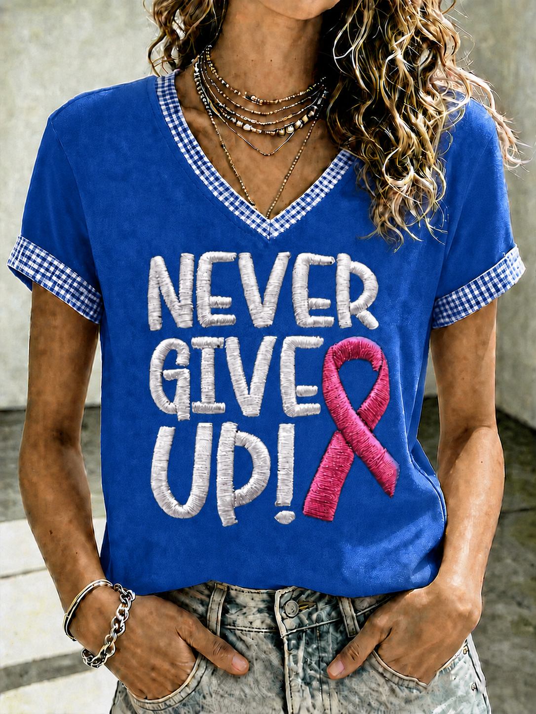 Women'S Breast Cancer Promotional Print Short Sleeved T-Shirt