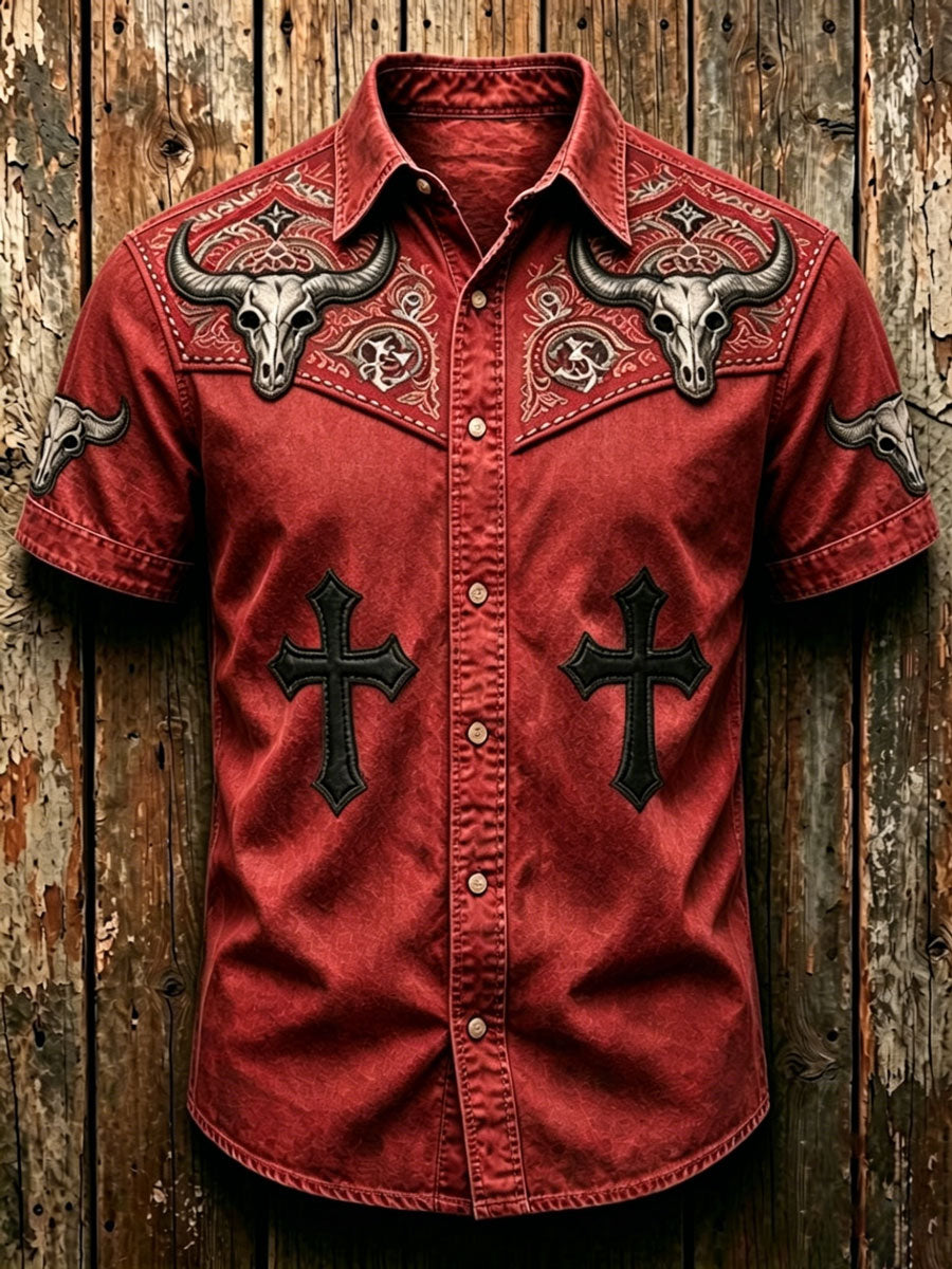 Men'S Retro Patriotic Western Style Short Sleeved Shirt