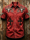 Men'S Retro Patriotic Western Style Short Sleeved Shirt