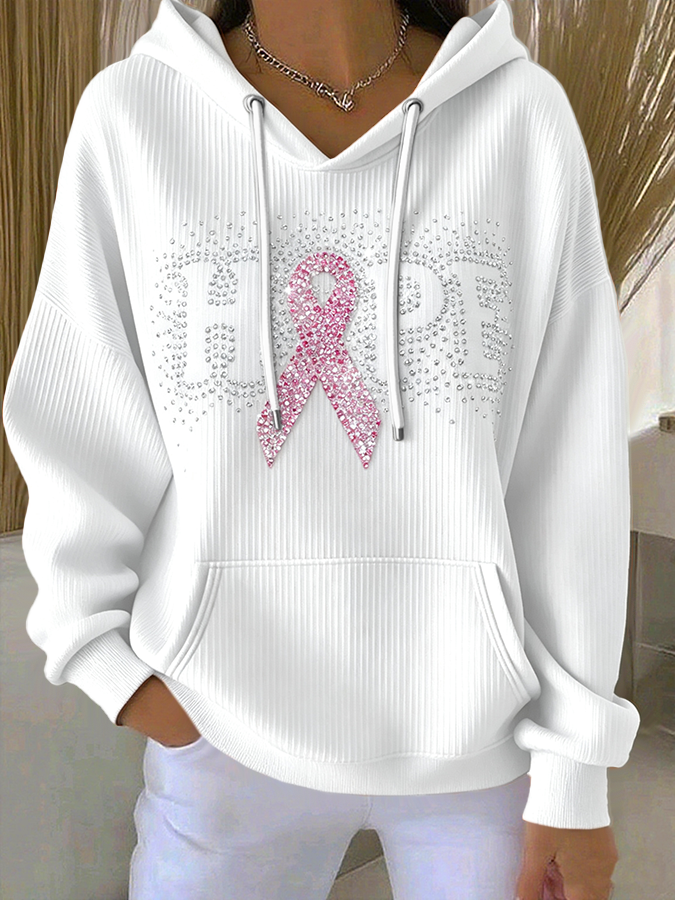 Women'S Breast Cancer Awareness Hope  Printed Casual Hoodie