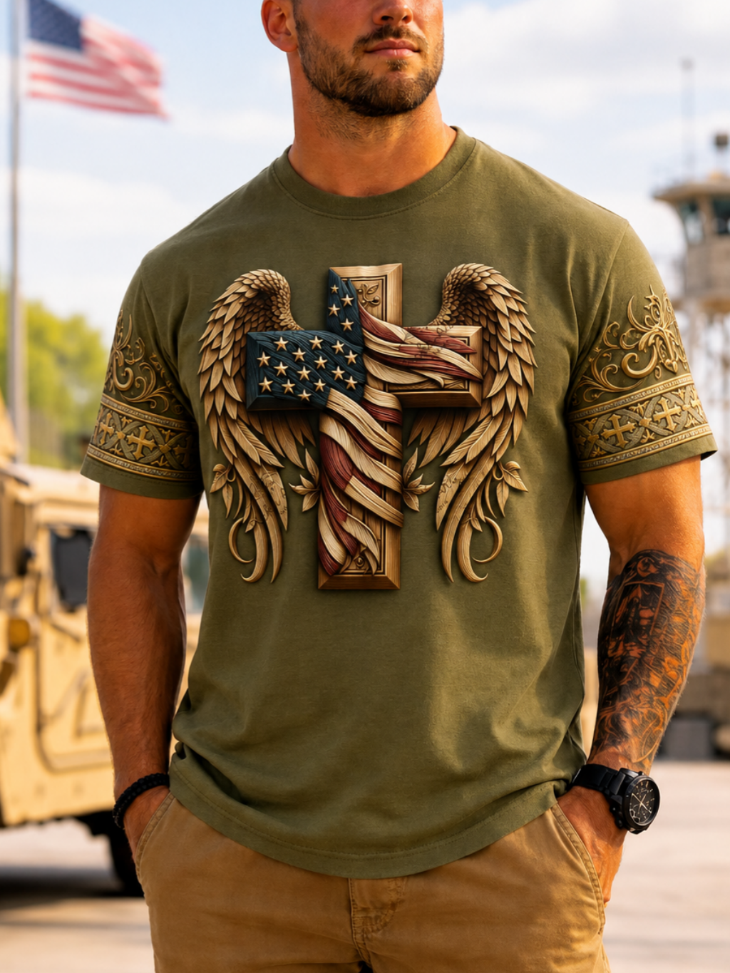 Men'S  Faith Cross Printed Printed Casual T-Shirt
