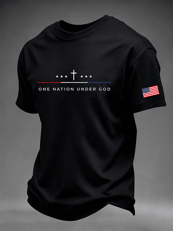 Men's One Nation Under God Cross 250 Years American Flag Sleeve Print Crew Neck Tee