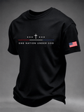 Men's One Nation Under God Cross 250 Years American Flag Sleeve Print Crew Neck Tee