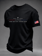 Men's One Nation Under God Cross 250 Years American Flag Sleeve Print Crew Neck Tee