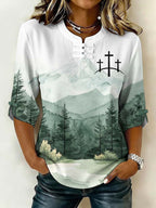 Women'S Retro Faith Printed Cotton And Hemp Design Casual Top