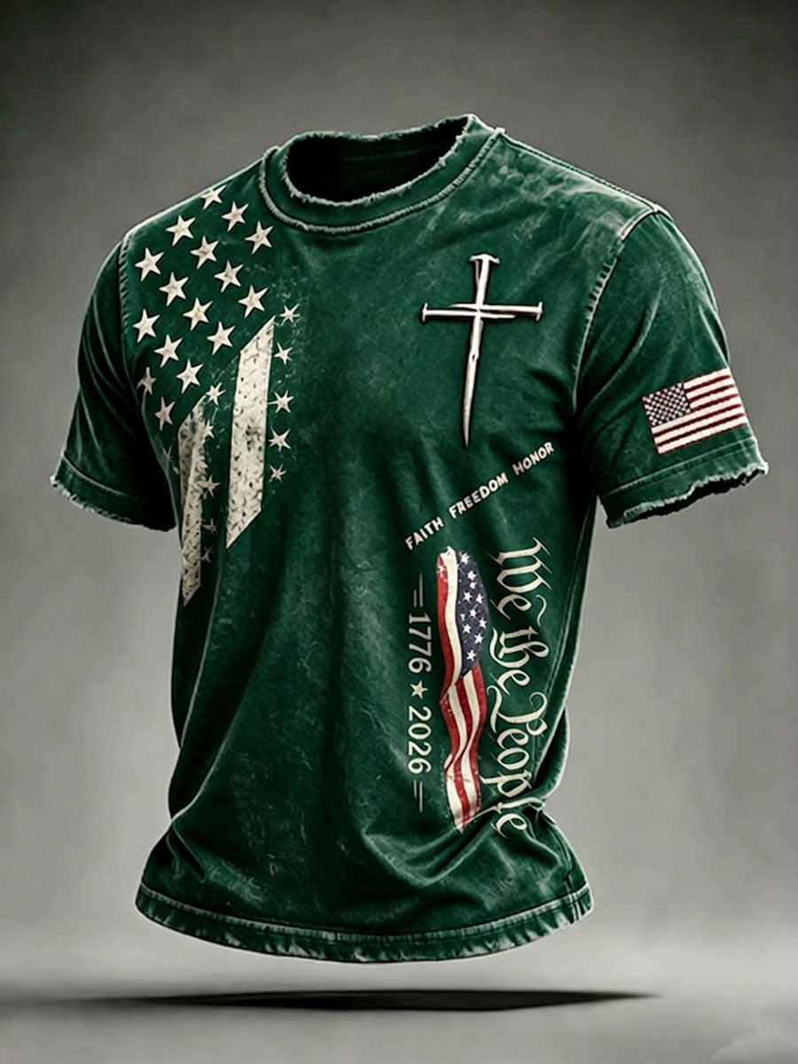 Men'S USA  Independence Day   Faith Art Printed T-Shirt