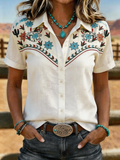 Women'S Western Retro Style Casual Printed Shirt