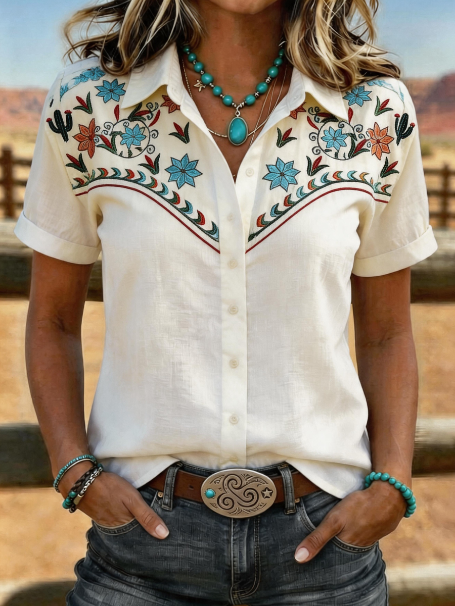 Women'S Western Retro Style Casual Printed Shirt