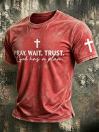 Faith Cross Slogan Commemorative Printed Round Neck T-Shirt
