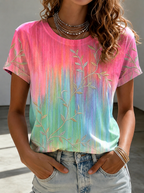 Women's Breast Cancer Awareness Pink Gradient Leaf Printed T-shirt