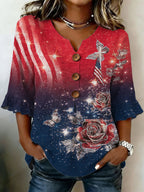 Women'S Faith Cross Flag Art Printed V-Neck Half Sleeve Top