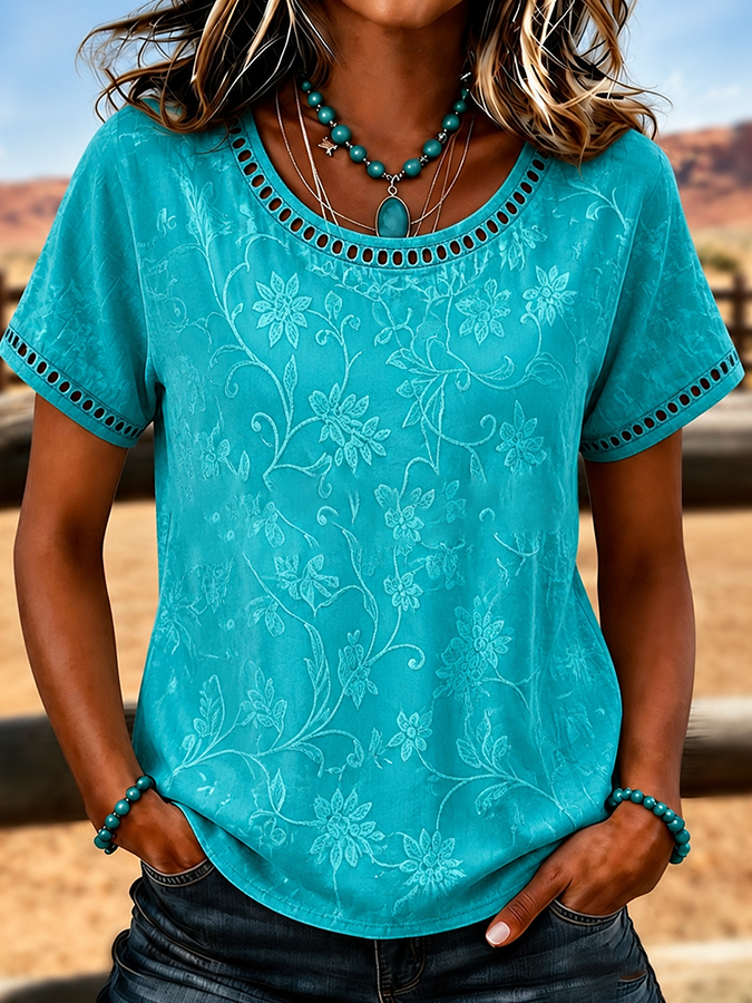 Women'S Casual Cotton And Linen Western style T-Shirt