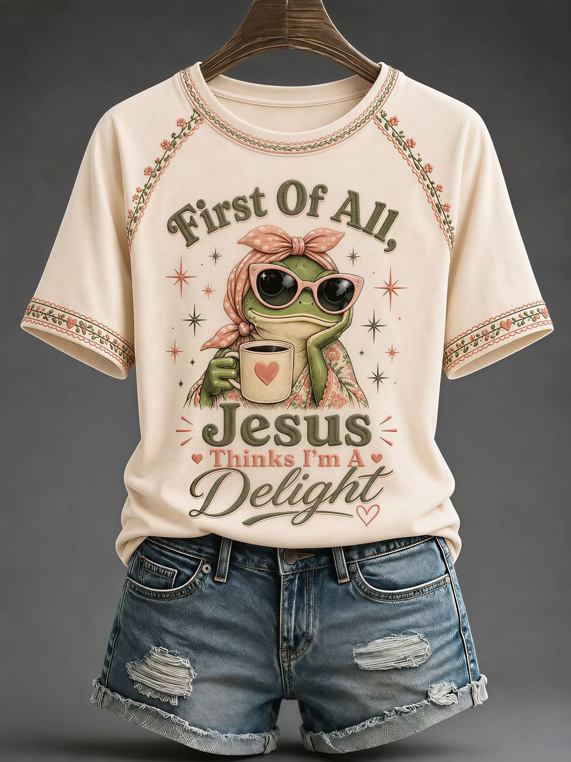 Women's Frog Coffee Funny Christian Faith Print Top