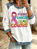 Women'S Casual Fight Cancer In All Color Waffle Top