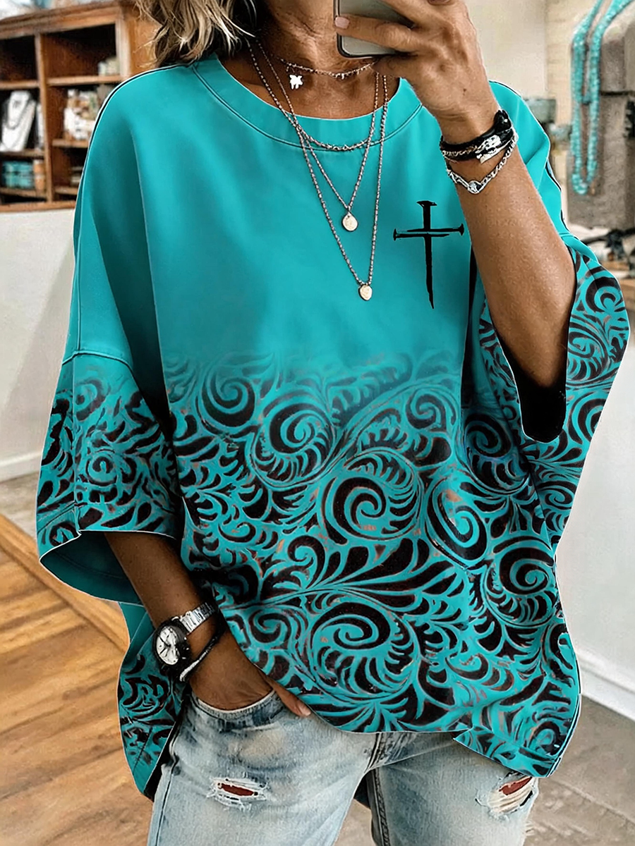 Women's Retro Ethnic Pattern Combined With Faith Top