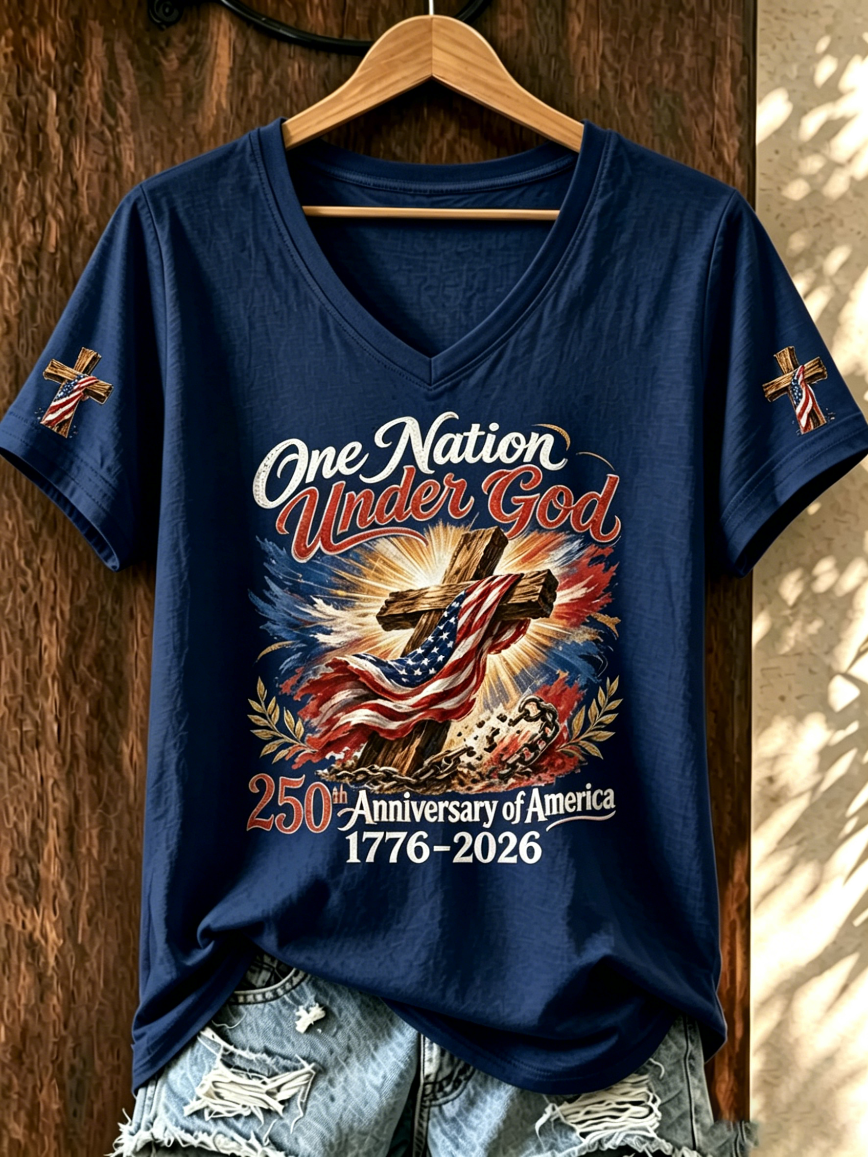 250Th Anniversary Flag Commemorative Casual V-Neck T-Shirt For The United States