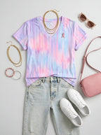 Women's Breast Cancer Awareness Striped Watercolor Printed V-Neck T-shirt