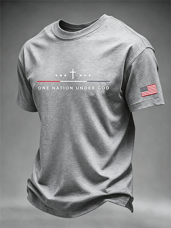 Men's One Nation Under God Cross 250 Years American Flag Sleeve Print Crew Neck Tee