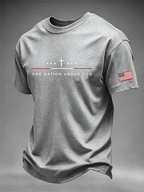 Men's One Nation Under God Cross 250 Years American Flag Sleeve Print Crew Neck Tee