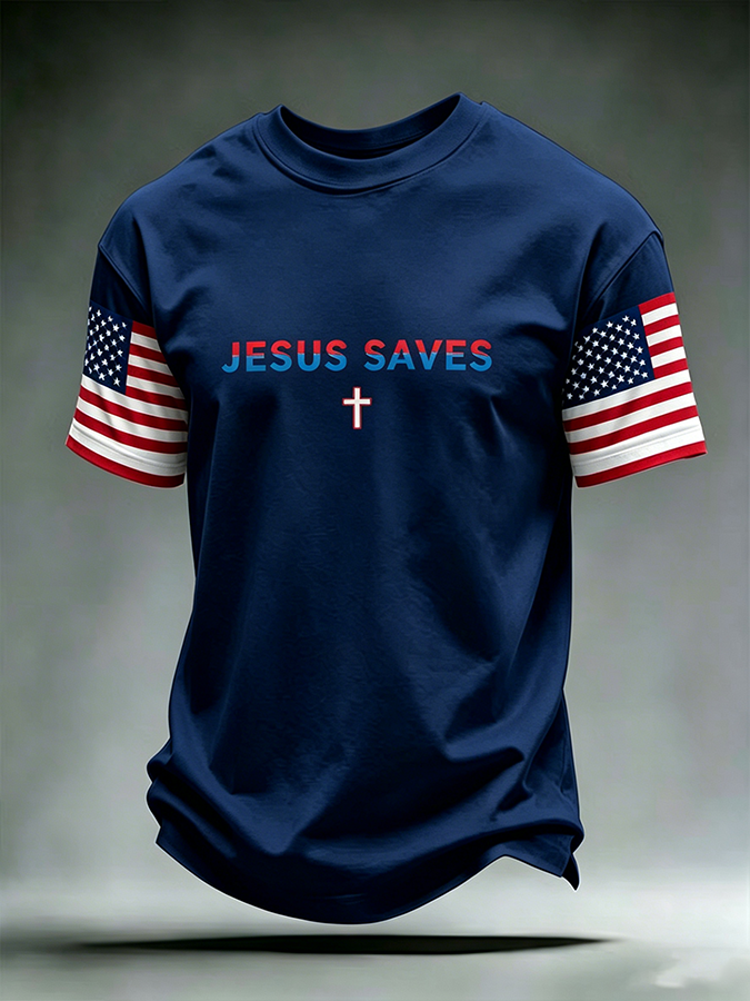 Men'S American Flag Cross Printed Short Sleeve T-Shirt