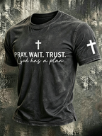 Faith Cross Slogan Commemorative Printed Round Neck T-Shirt