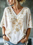 Women'S Cotton And Linen Floral Faith Casual Top