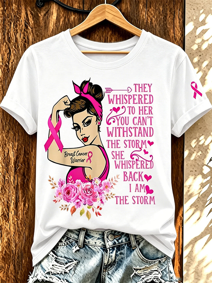Women'S Pink Art Printed Casual T-Shirt