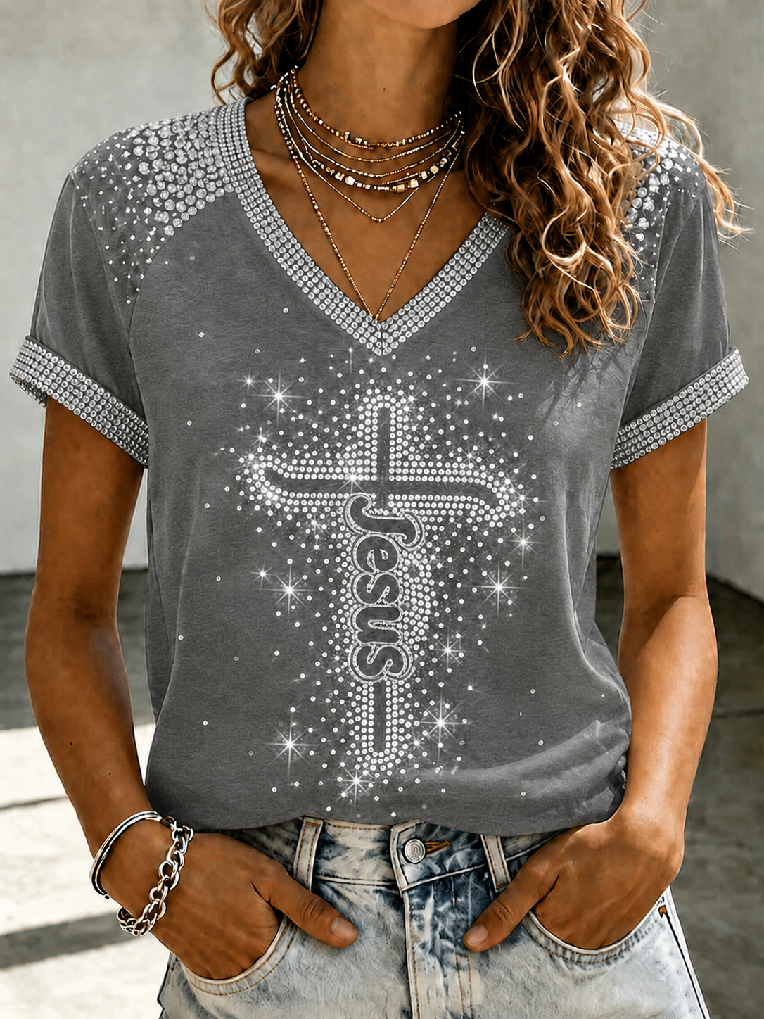 Women'S Faith Art V-Neck Casual Top