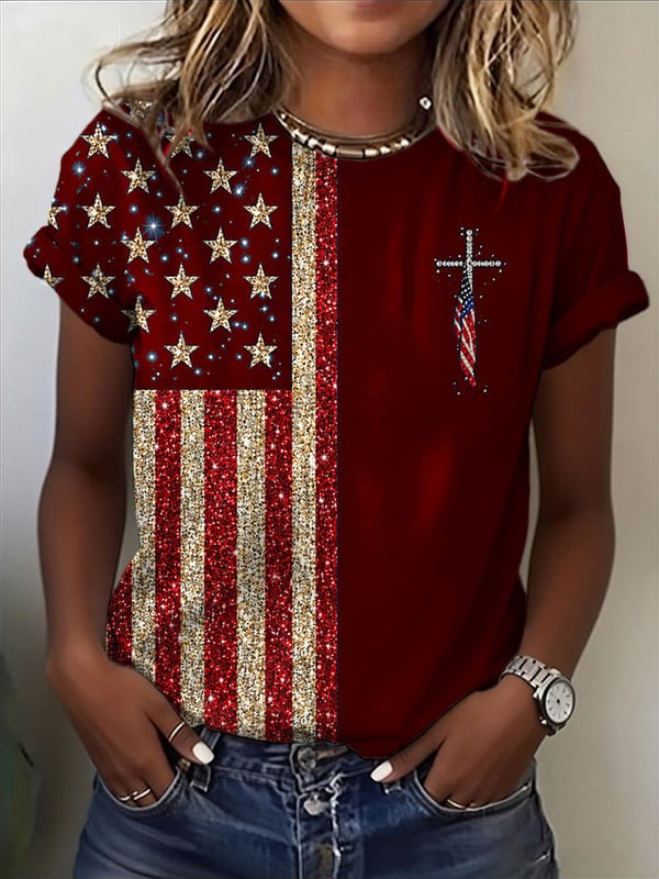 250Th Anniversary Flag Cross Round Neck T-Shirt Of The United States