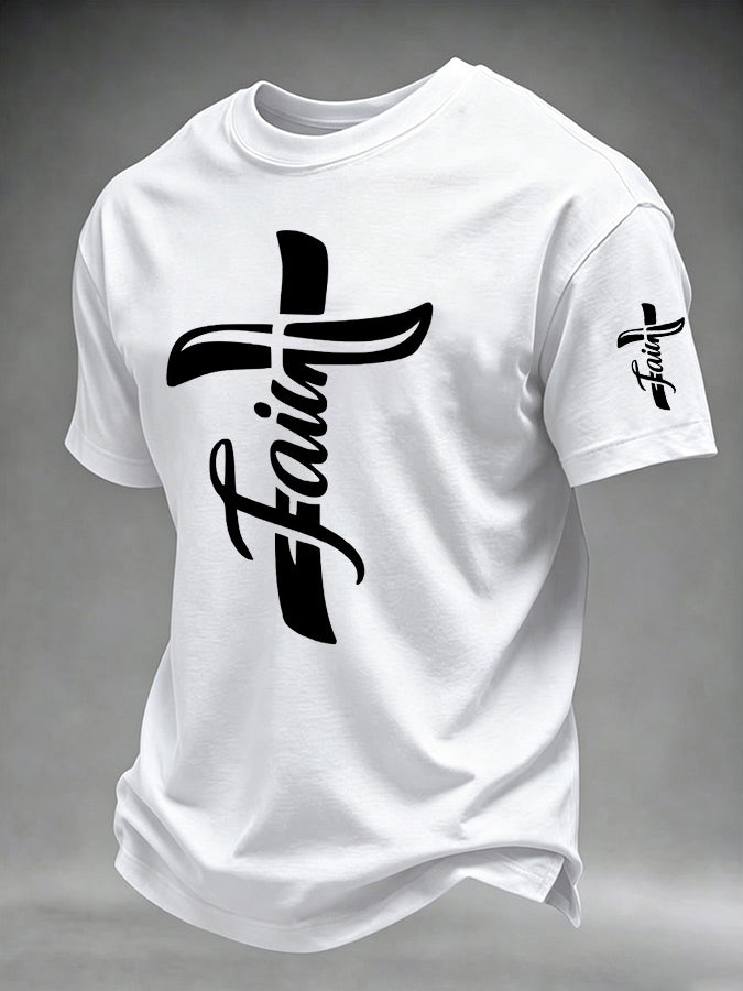 Men'S Faith Cross Christian Printed T-Shirt,