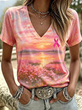 Women'S Breast Cancer Promotional Print Short Sleeved T-Shirt