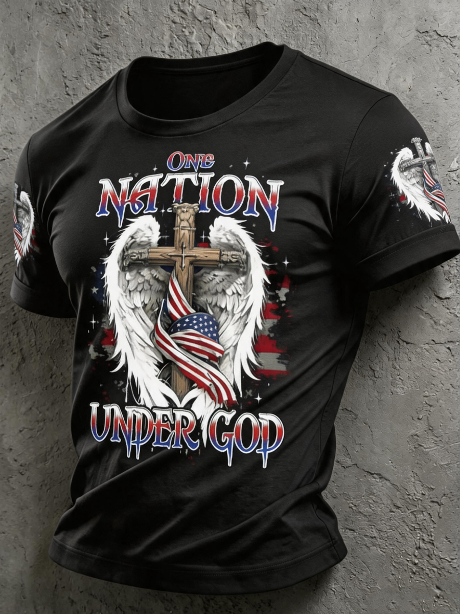 Men'S Faith One Nation Under God Printed Casual T-Shirt