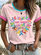 Women's Retro Fight Cancer In All Colors Printed T-shirt
