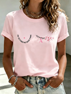 Women's Casual Breast Cancer Awareness Printed T-Shirt