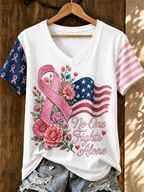 Women'S Flag Breast Cancer Awareness Print Short Sleeve T-Shirt