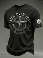 Men's Retro Faith Eagle Wash Printed Art T-shirt