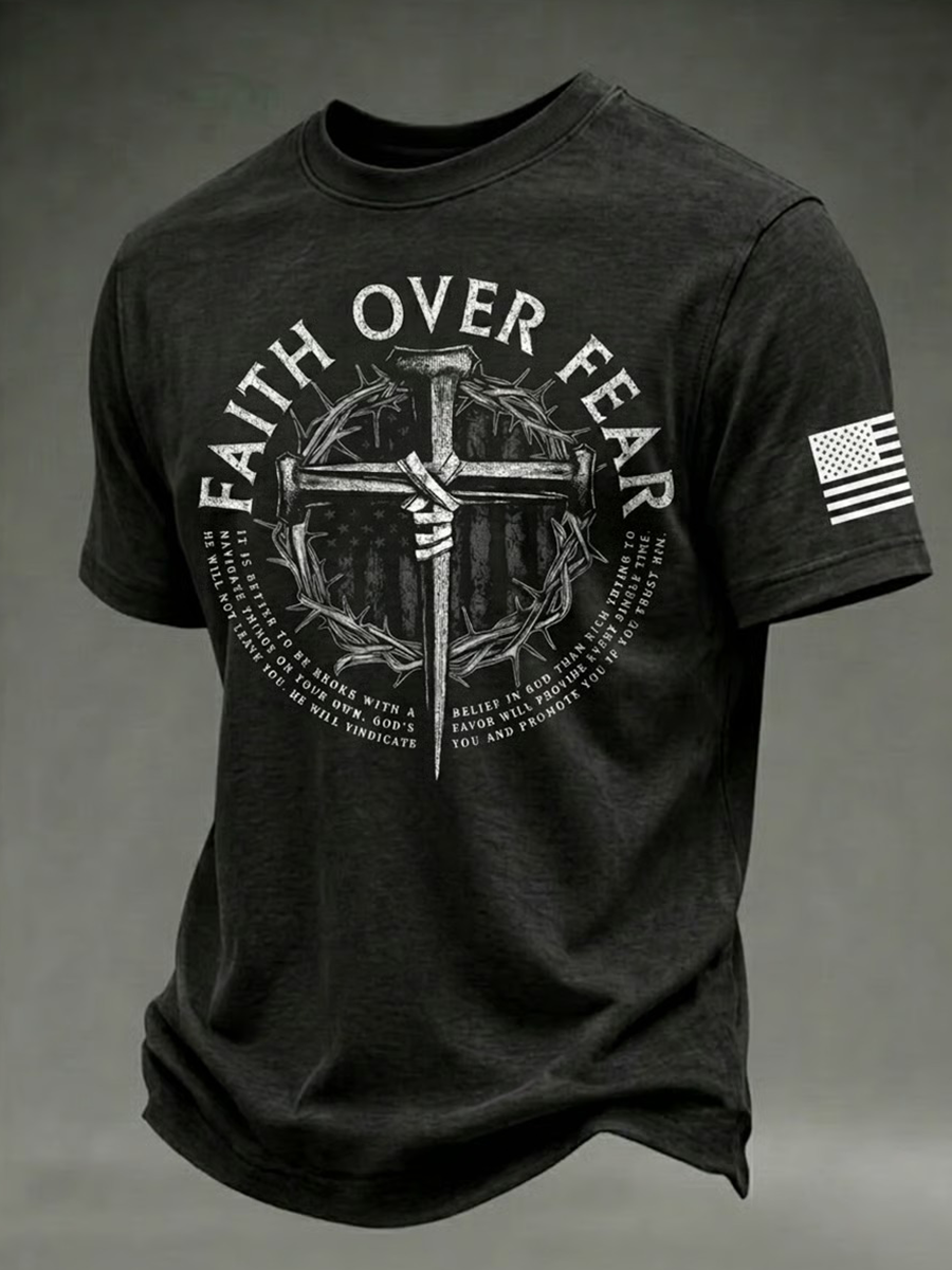 Men's Retro Faith Eagle Wash Printed Art T-shirt