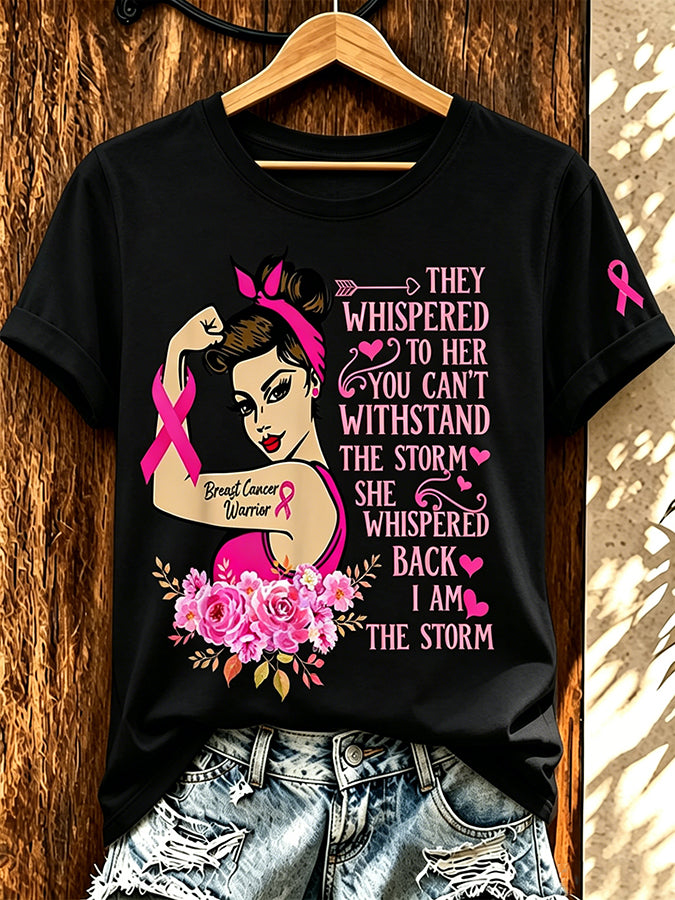 Women'S Pink Art Printed Casual T-Shirt