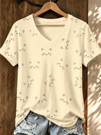 Women'S Cat Printed V-Neck T-Shirt