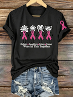 Pink Series Disease Health Awareness Public Welfare Printed Round Neck T-Shirt