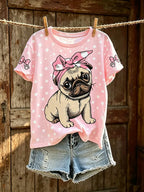 Women'S Casual Floral Cat Printed T-Shirt